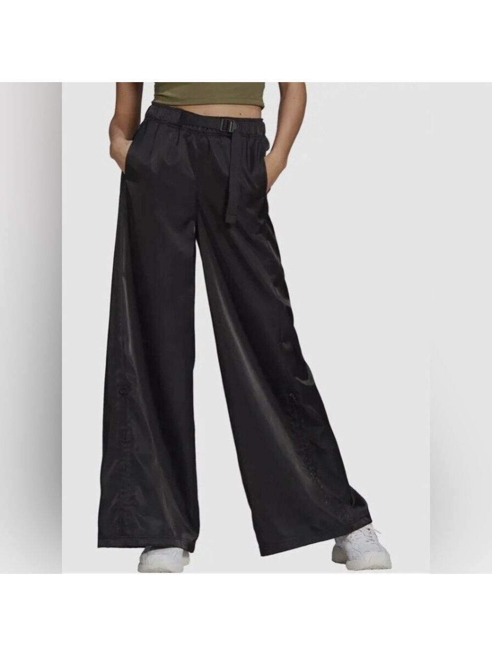 Adidas Originals Wide Leg Loose Fit Satin Cargo Pants Utility HF2098 Black